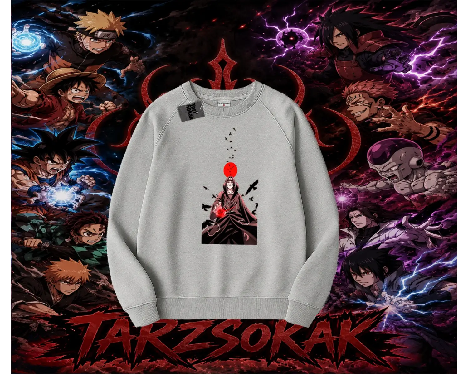 Itachi Uchiha Naruto Anime Karakteri Oversize Unisex Bisiklet Yaka Sweatshirt Beyaz