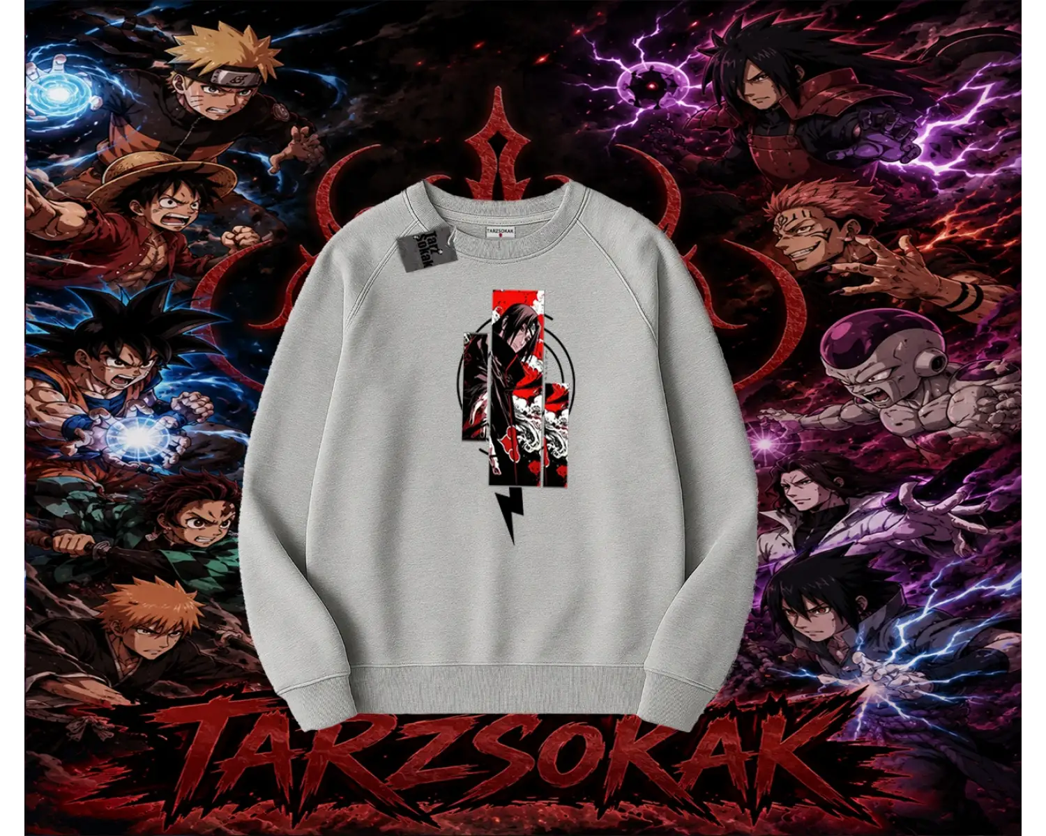 Itachi Uchiha Naruto Anime Karakteri Oversize Unisex Bisiklet Yaka Sweatshirt Beyaz