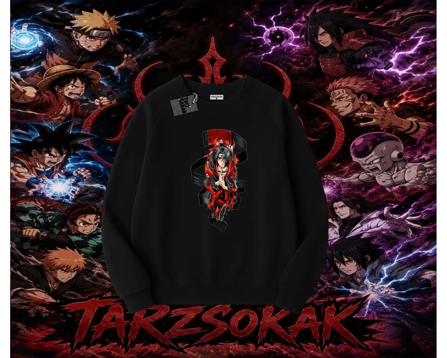 Itachi Uchiha Naruto Anime Karakteri Oversize Unisex Bisiklet Yaka Sweatshirt Beyaz