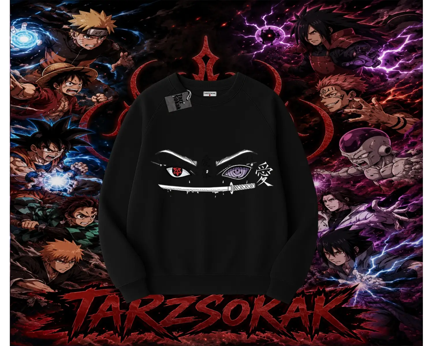 Itachi Uchiha Naruto Anime Karakteri Oversize Unisex Bisiklet Yaka Sweatshirt Beyaz