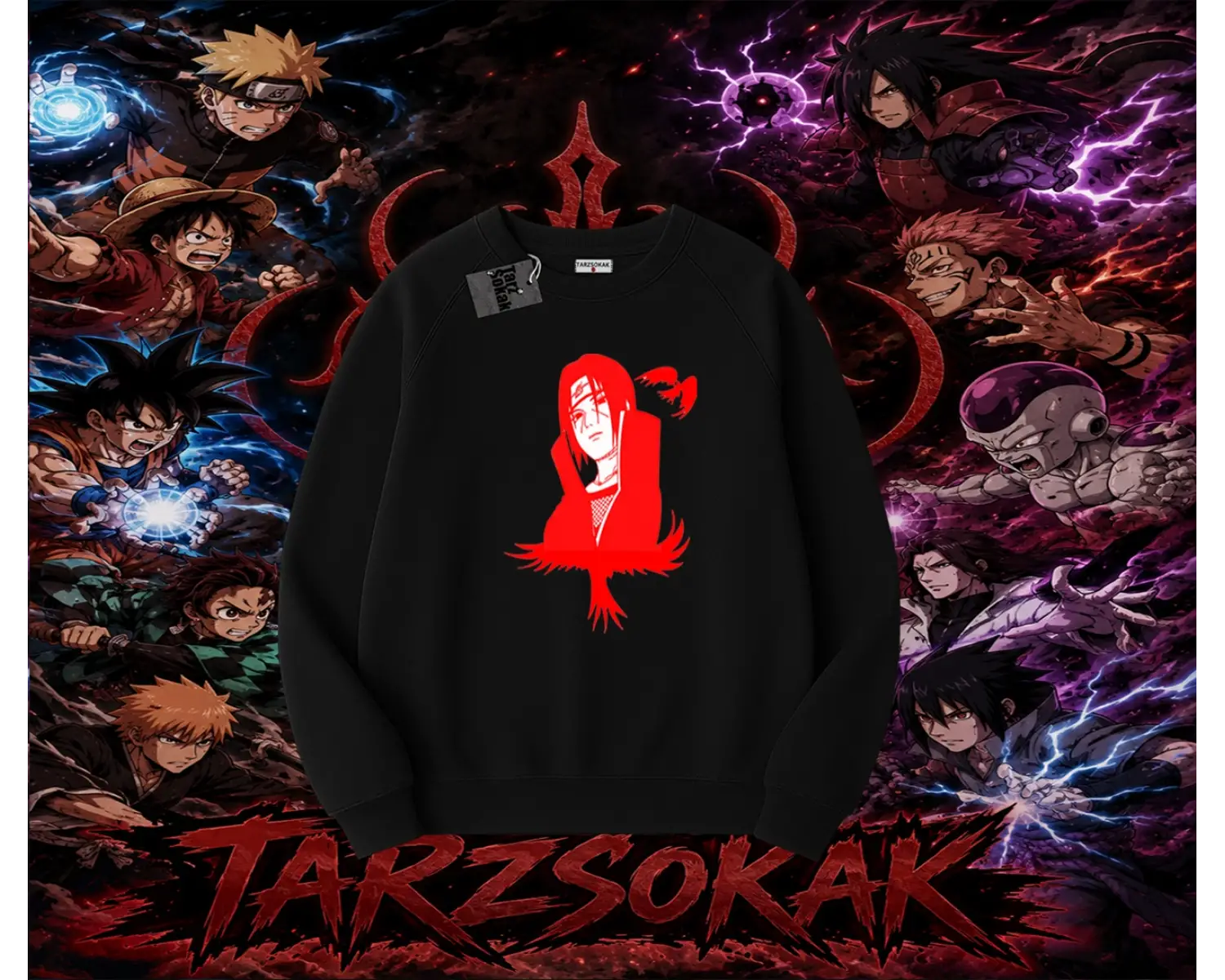 Itachi Uchiha Naruto Anime Karakteri Oversize Unisex Bisiklet Yaka Sweatshirt Beyaz