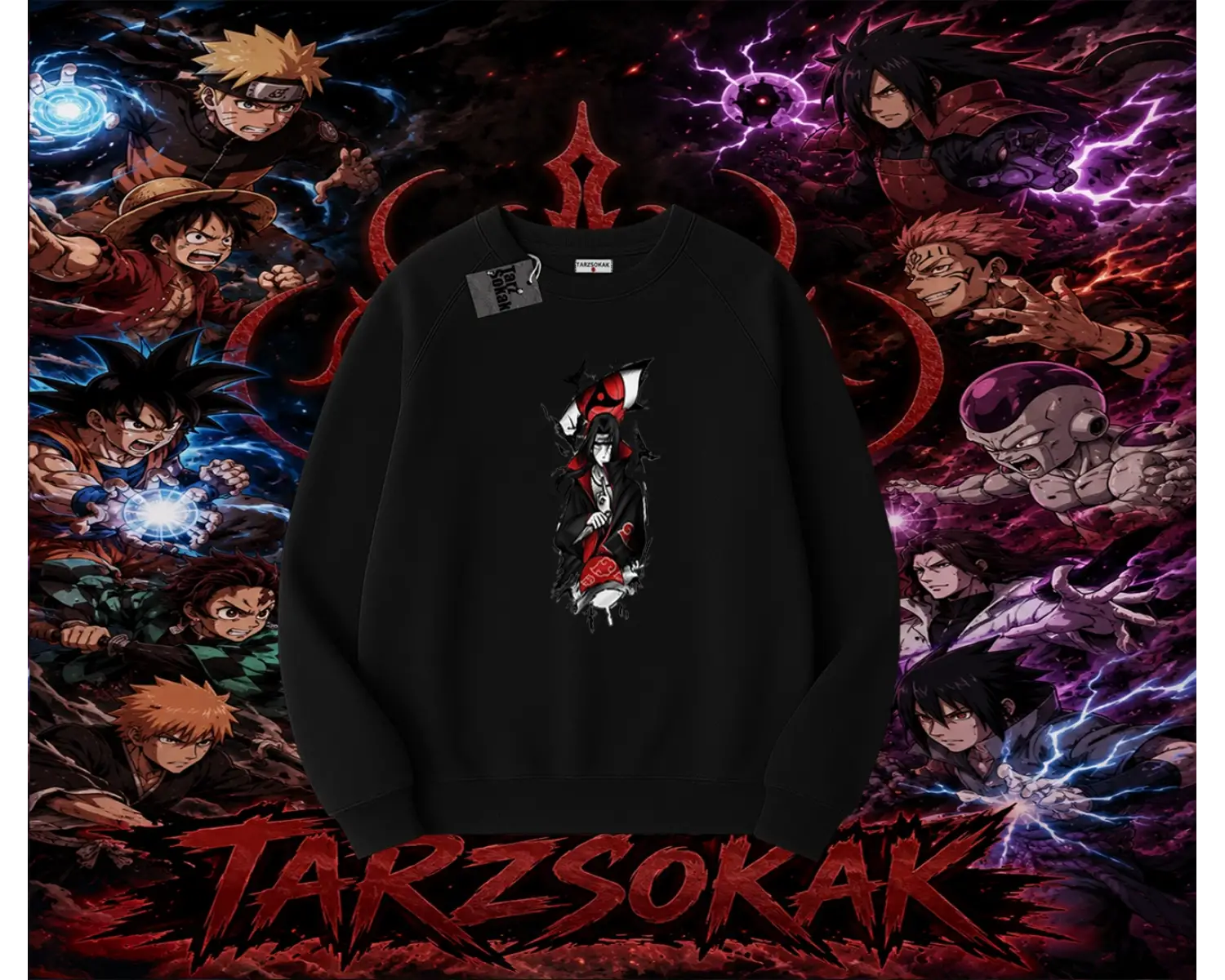 Itachi Uchiha Naruto Anime Karakteri Oversize Unisex Bisiklet Yaka Sweatshirt Beyaz