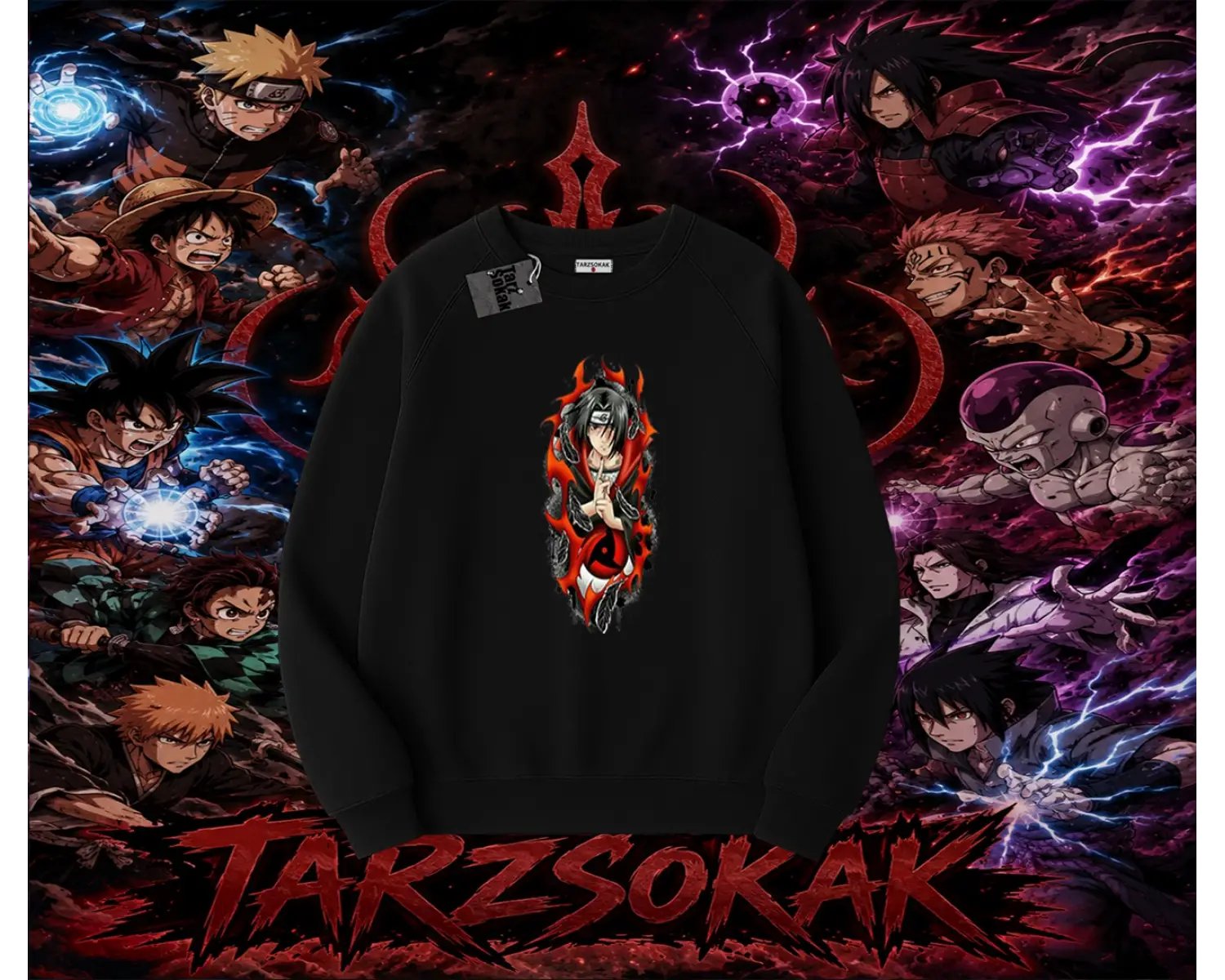Itachi Uchiha Naruto Anime Karakteri Oversize Unisex Bisiklet Yaka Sweatshirt Beyaz