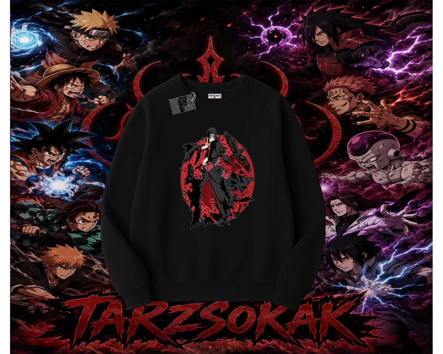 Itachi Uchiha Naruto Anime Karakteri Oversize Unisex Bisiklet Yaka Sweatshirt Beyaz