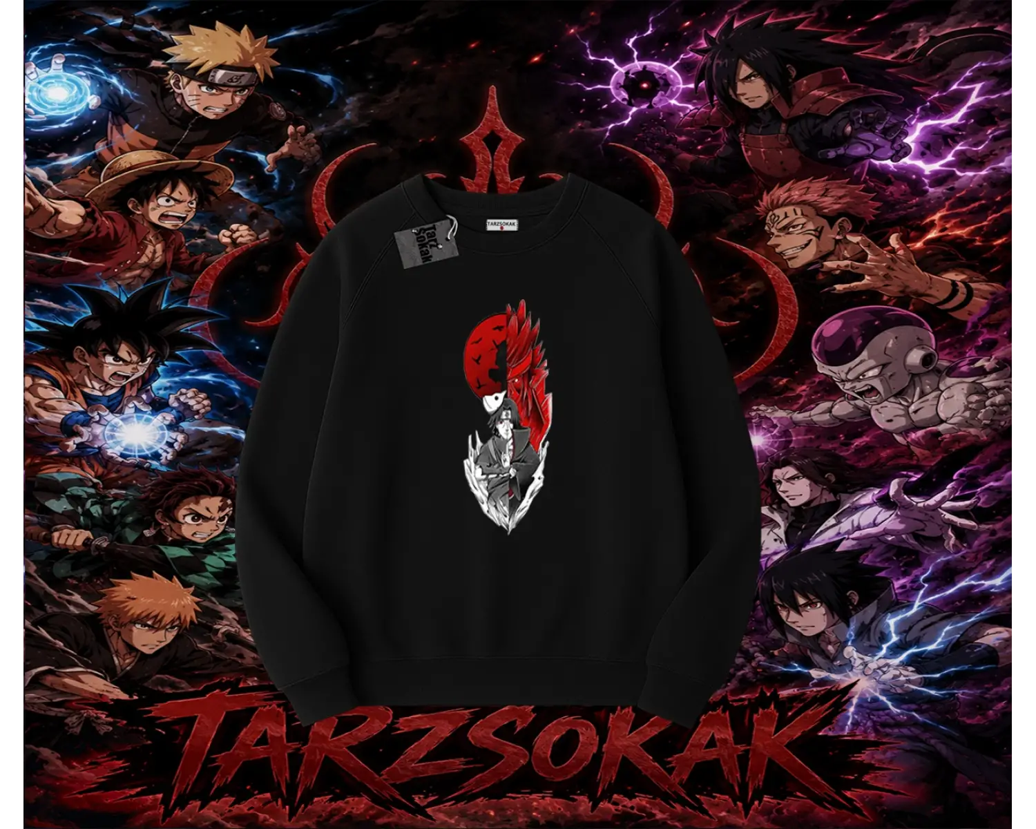 Itachi Uchiha Naruto Anime Karakteri Oversize Unisex Bisiklet Yaka Sweatshirt Beyaz