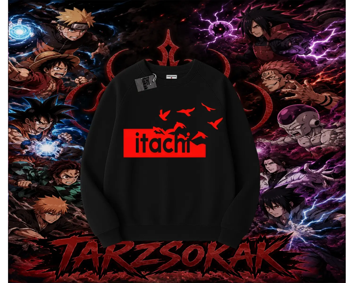 Itachi Uchiha Naruto Anime Karakteri Oversize Unisex Bisiklet Yaka Sweatshirt Beyaz