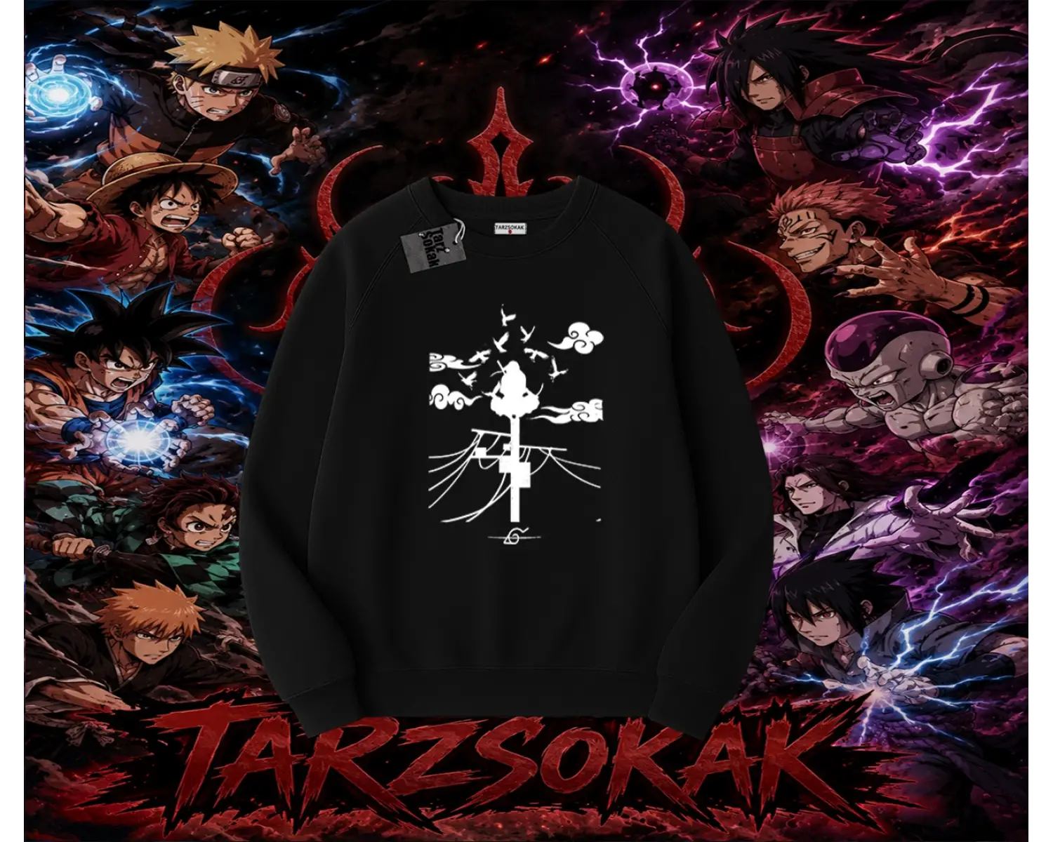 Itachi Uchiha Naruto Anime Karakteri Oversize Unisex Bisiklet Yaka Sweatshirt Beyaz