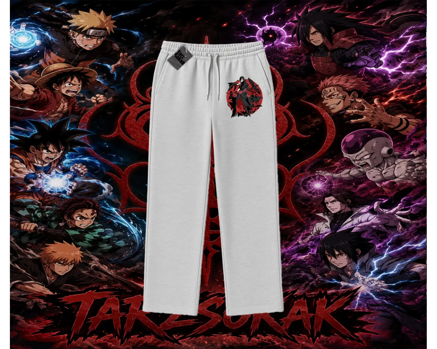 Itachi Uchiha Naruto Anime Karakteri Unisex Baggy Eşofman Altı Beyaz