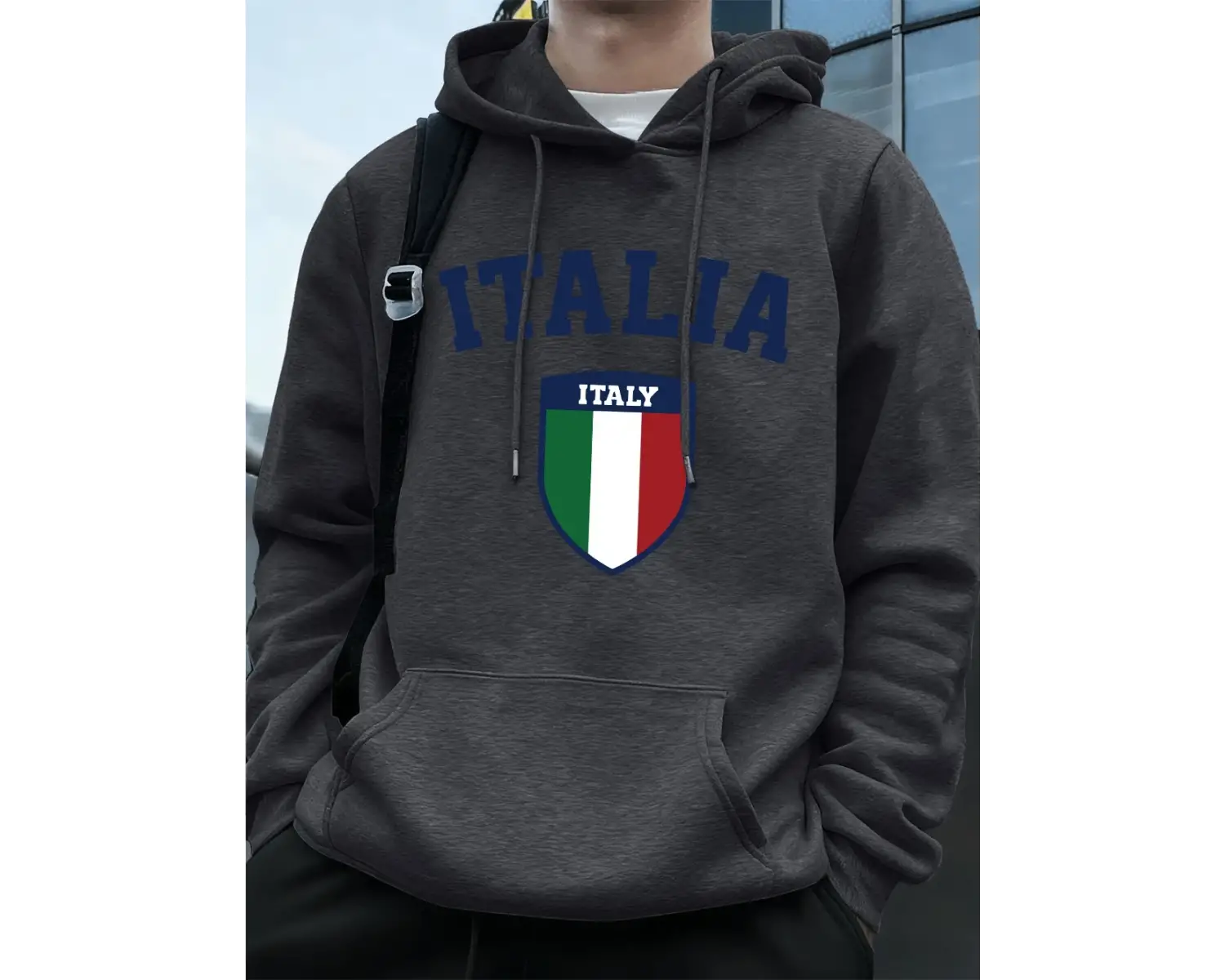 İtalya Bayrağı Baskılı Erkek Kapüşonlu Sweatshirtleri Sonbahar Kış Cepli Sweatshirtler Temel