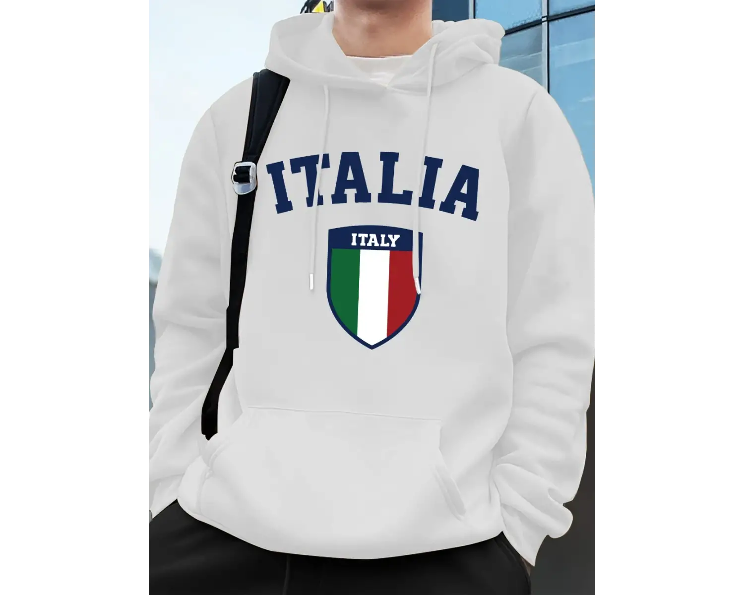 İtalya Bayrağı Baskılı Erkek Kapüşonlu Sweatshirtleri Sonbahar Kış Cepli Sweatshirtler Temel