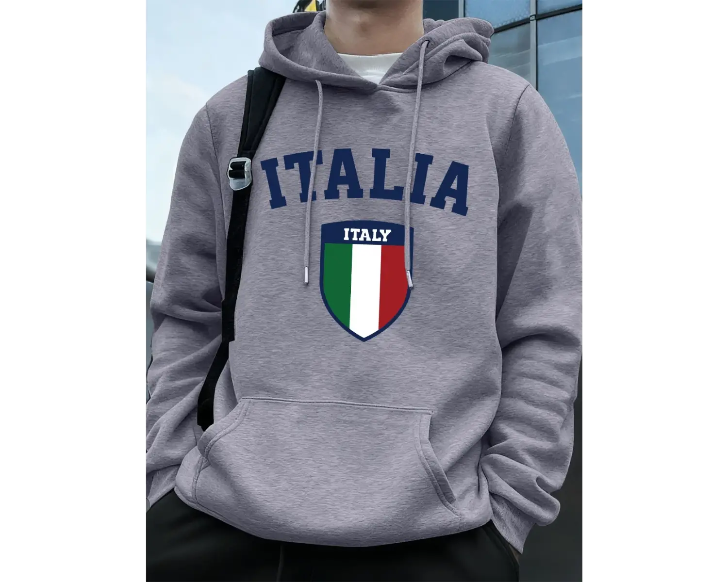 İtalya Bayrağı Baskılı Erkek Kapüşonlu Sweatshirtleri Sonbahar Kış Cepli Sweatshirtler Temel
