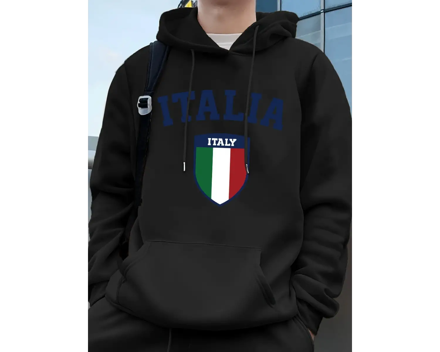 İtalya Bayrağı Baskılı Erkek Kapüşonlu Sweatshirtleri Sonbahar Kış Cepli Sweatshirtler Temel