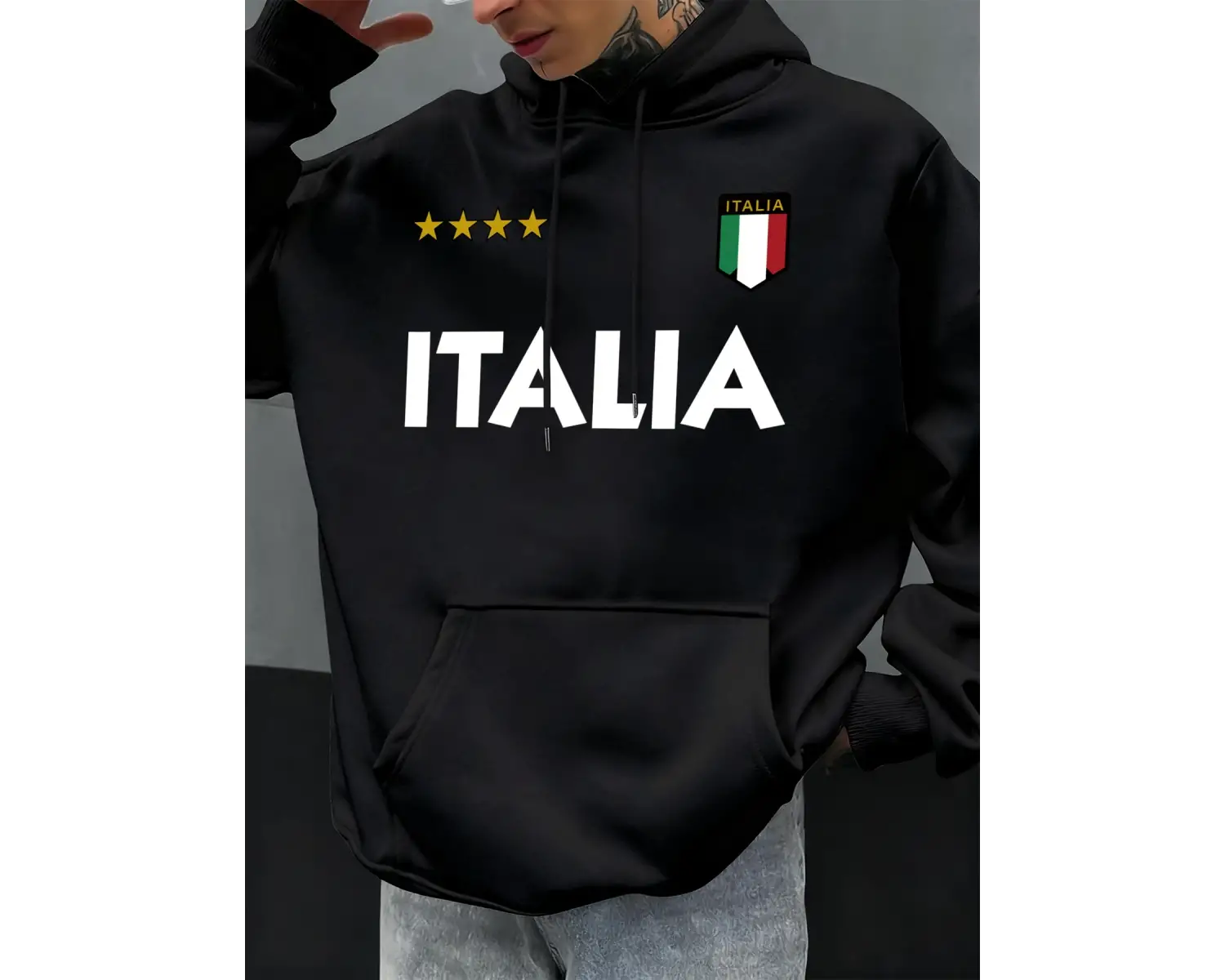 İtalya İtalyan Bayrağı Tasarım Erkekler Hoodie Polar Kapüşonlular Cep Yumuşak Hoody Sonbahar