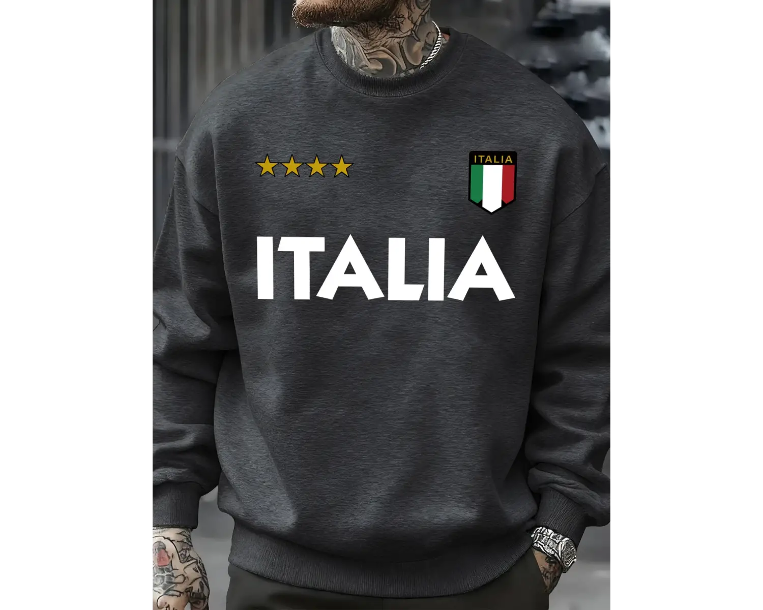 İtalya İtalyan Bayrağı Tasarım Kazak Erkekler Sonbahar Büyük Boy Spor Kazaklar Sokak Moda Giy