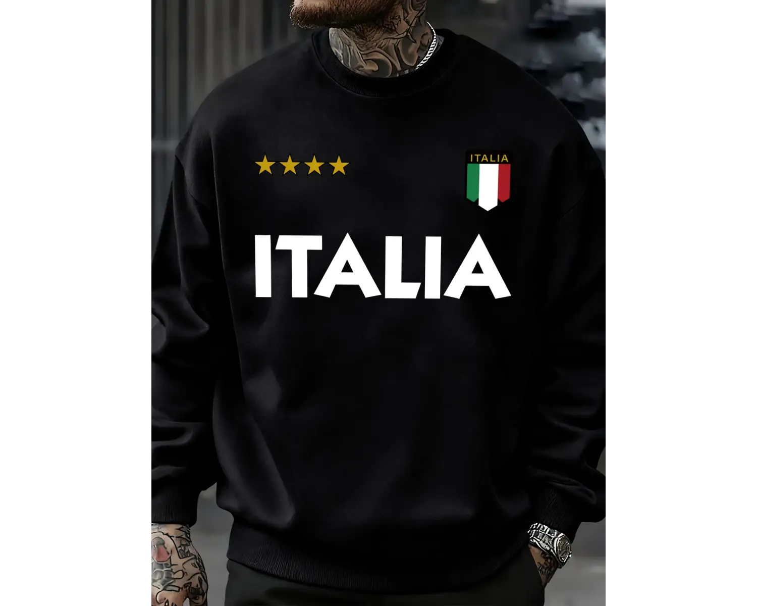 İtalya İtalyan Bayrağı Tasarım Kazak Erkekler Sonbahar Büyük Boy Spor Kazaklar Sokak Moda Giy