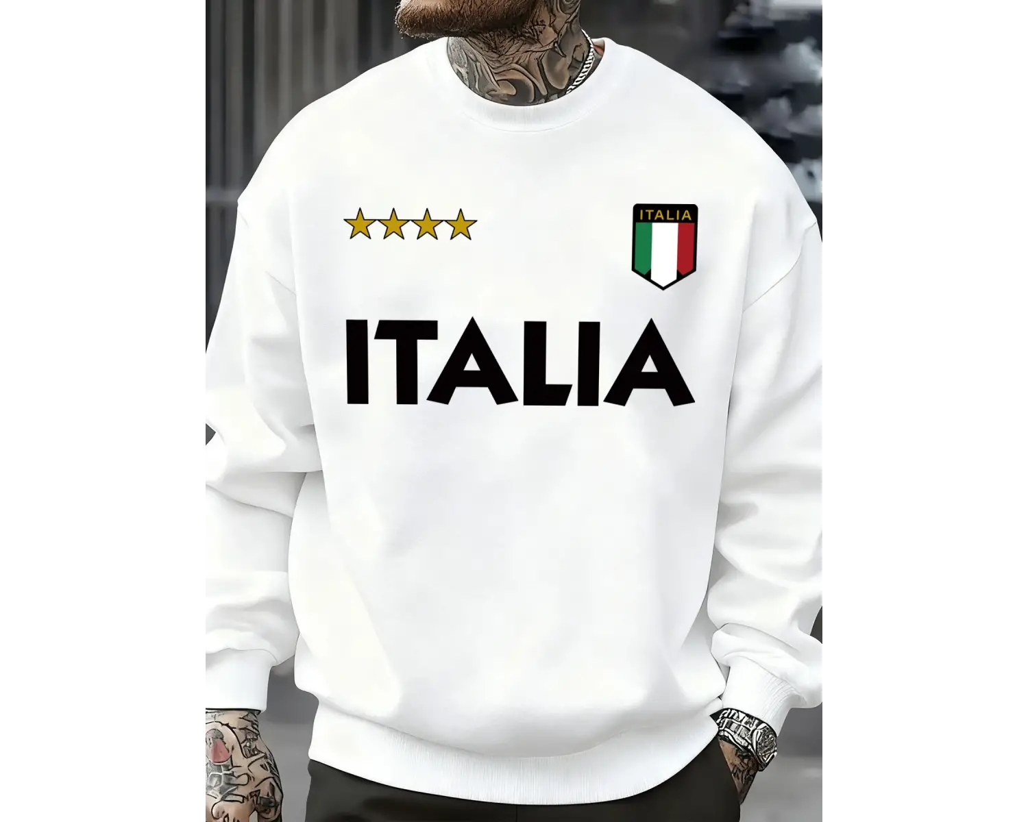 İtalya İtalyan Bayrağı Tasarım Kazak Erkekler Sonbahar Büyük Boy Spor Kazaklar Sokak Moda Giy