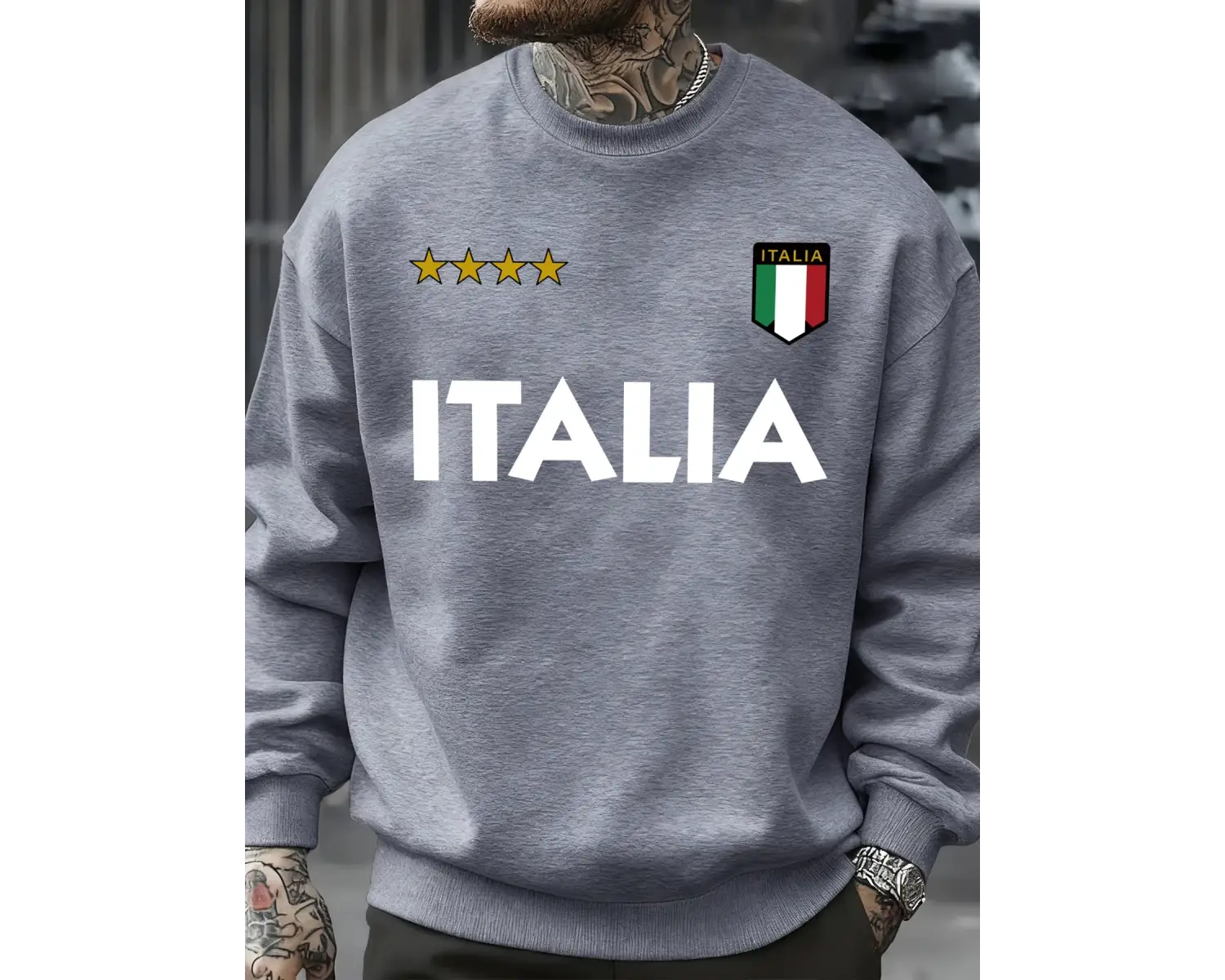 İtalya İtalyan Bayrağı Tasarım Kazak Erkekler Sonbahar Büyük Boy Spor Kazaklar Sokak Moda Giy