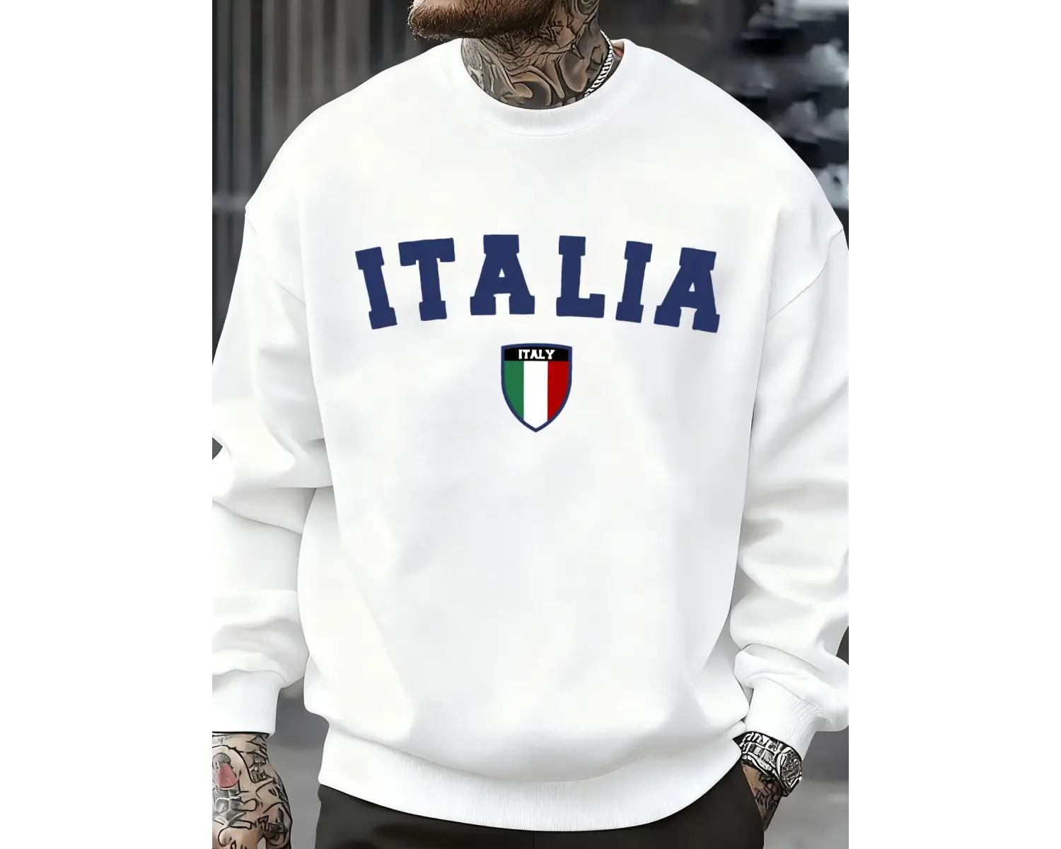 İtalya Mektup Ulusal Bayrak Rozeti Baskılı Erkek Kazaklar Polar Kazak Sokak Rahat Spor Giyim
