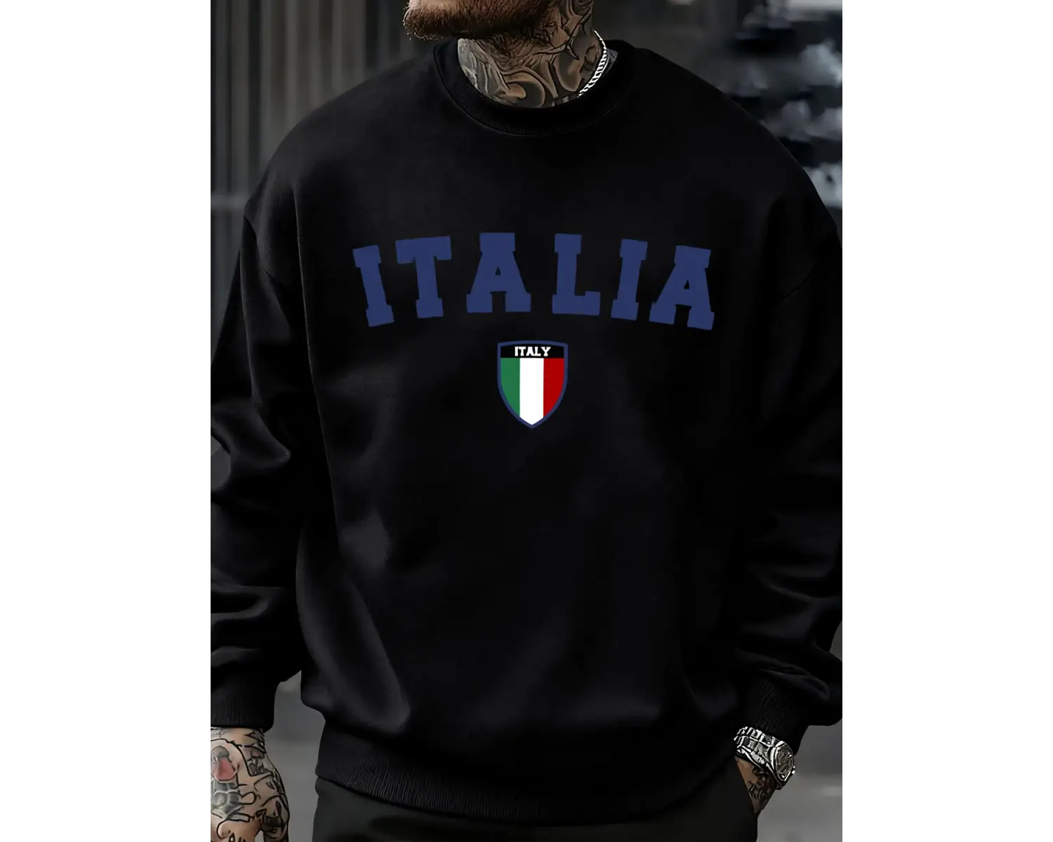 İtalya Mektup Ulusal Bayrak Rozeti Baskılı Erkek Kazaklar Polar Kazak Sokak Rahat Spor Giyim