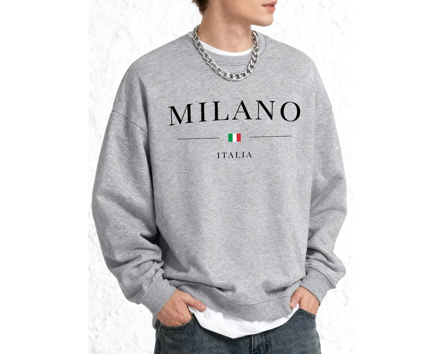 İtalya Milano Şehir Baskılı Erkek Sıcak Kazak Günlük Büyük Beden Moda Uzun Kollu Temel Sokak