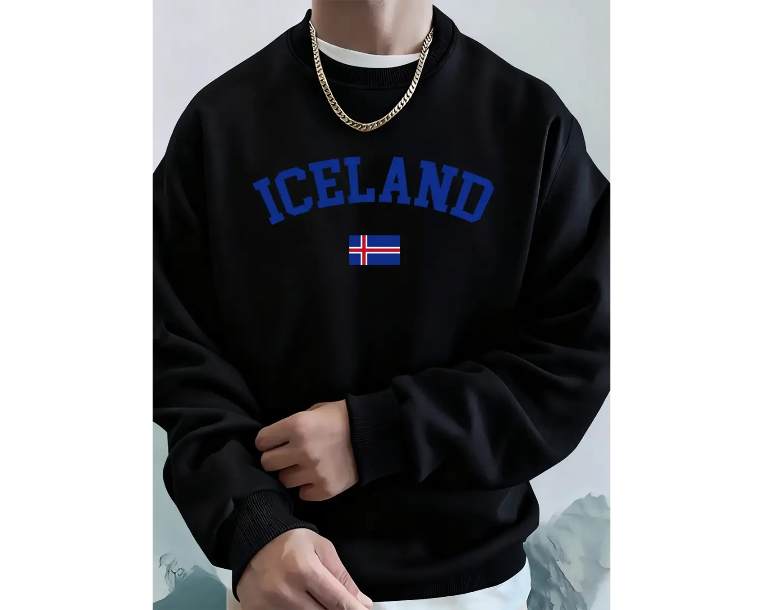 İzlanda Bayrağı Baskılı Erkek Kazak Kışlık Bol Kapüşonlu Spor Bisiklet Yaka Polar Sıcak Kazak