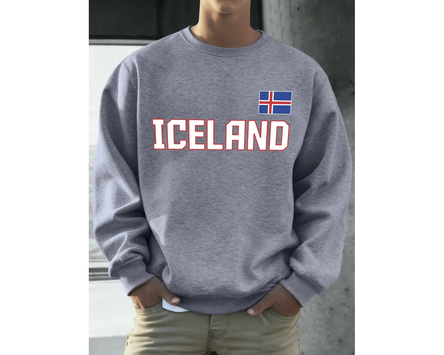 İzlanda Bayrağı Desen Erkekler Sonbahar Kış Kazak Polar Rahat Kazaklar Basit O-Boyun Uzun Kol
