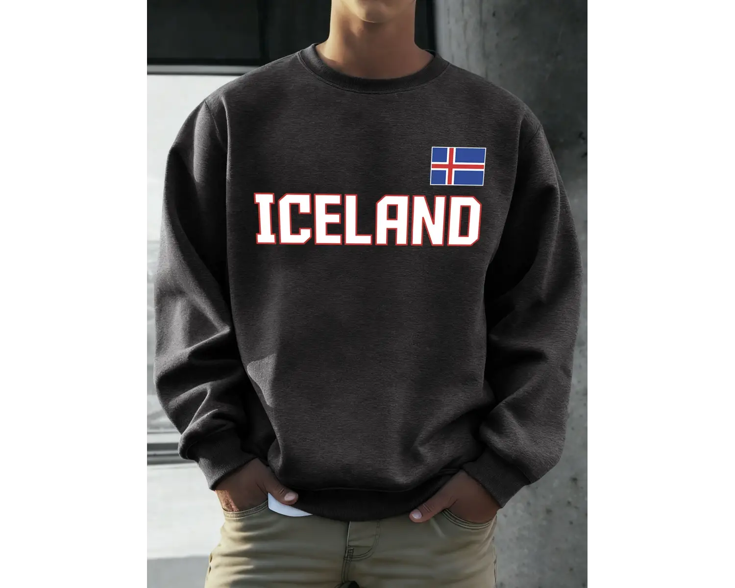İzlanda Bayrağı Desen Erkekler Sonbahar Kış Kazak Polar Rahat Kazaklar Basit O-Boyun Uzun Kol