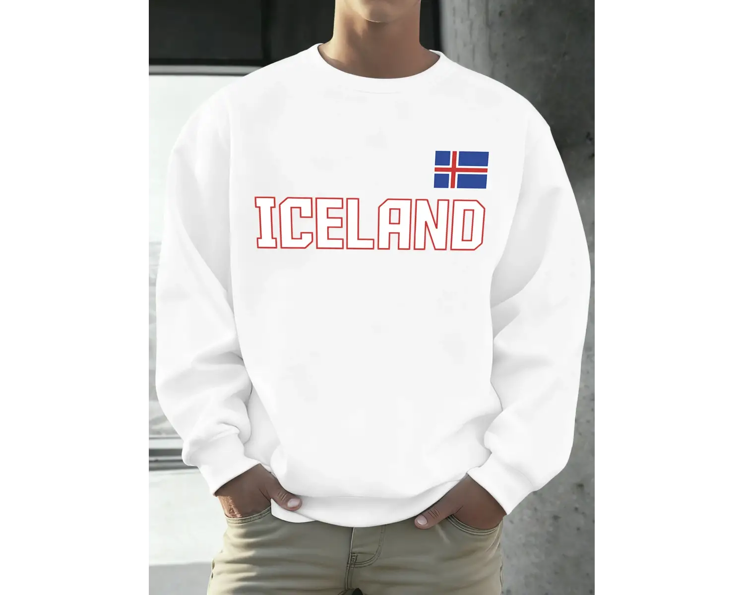 İzlanda Bayrağı Desen Erkekler Sonbahar Kış Kazak Polar Rahat Kazaklar Basit O-Boyun Uzun Kol