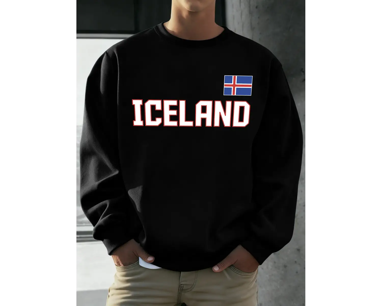 İzlanda Bayrağı Desen Erkekler Sonbahar Kış Kazak Polar Rahat Kazaklar Basit O-Boyun Uzun Kol