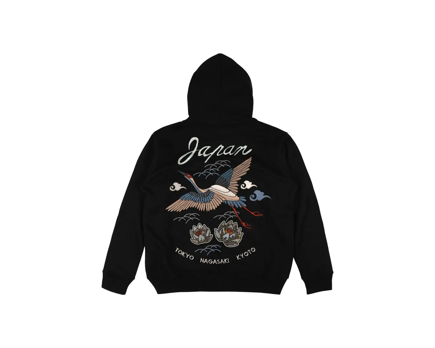 Japan Crane Siyah Oversize Unisex Kapüşonlu Sweatshirt Hoodie