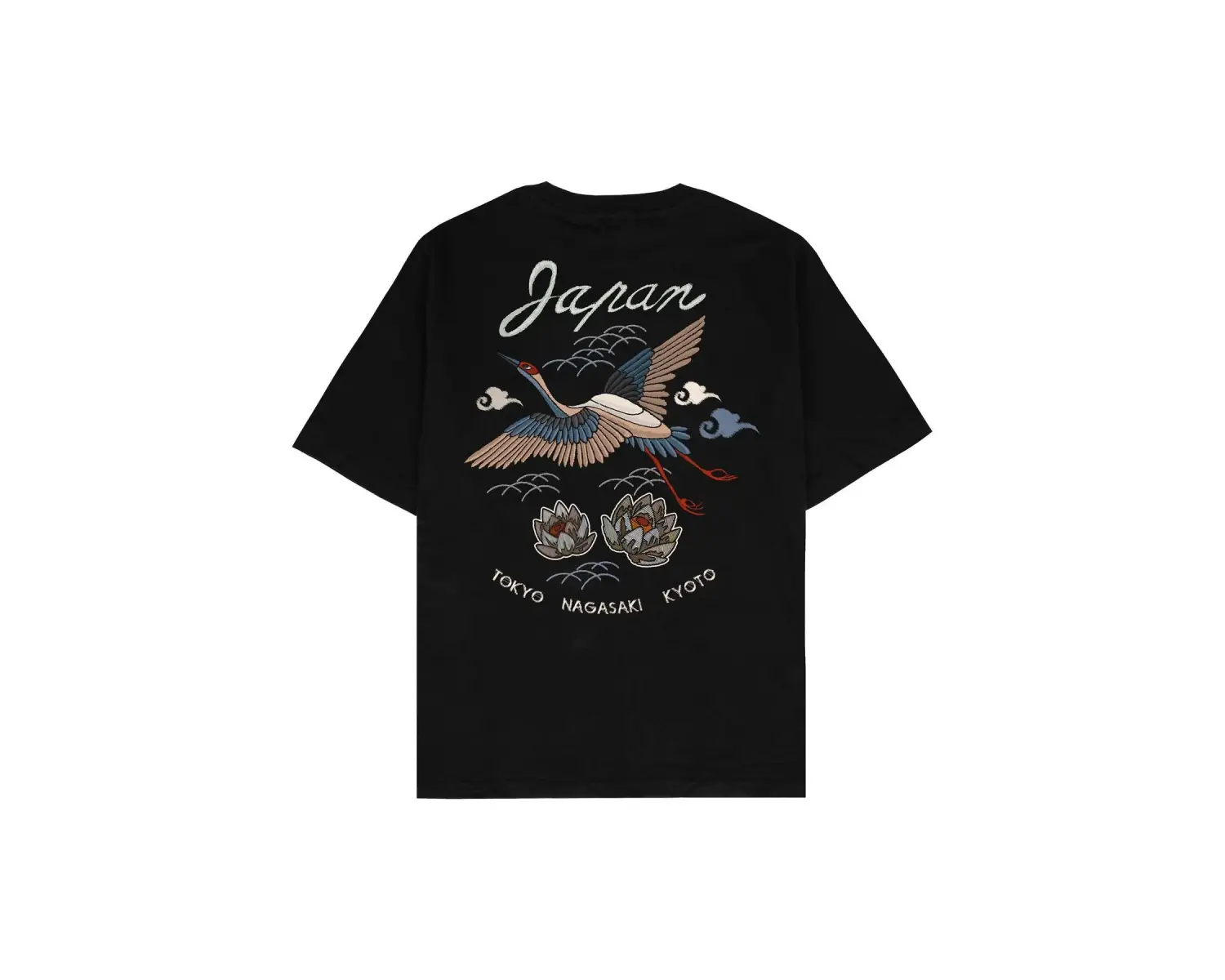 Japan Crane Siyah Oversize Unisex T-shirt