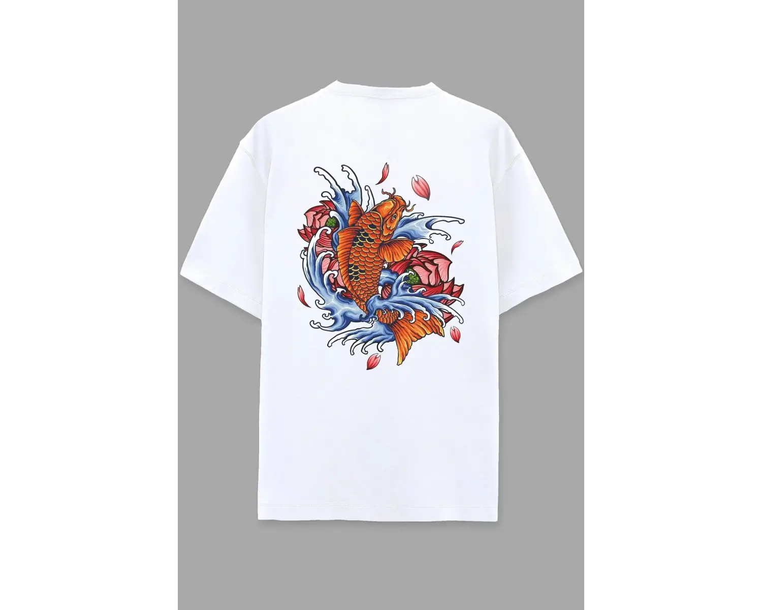 Japanese Fish Beyaz Oversize Unisex T-shirt