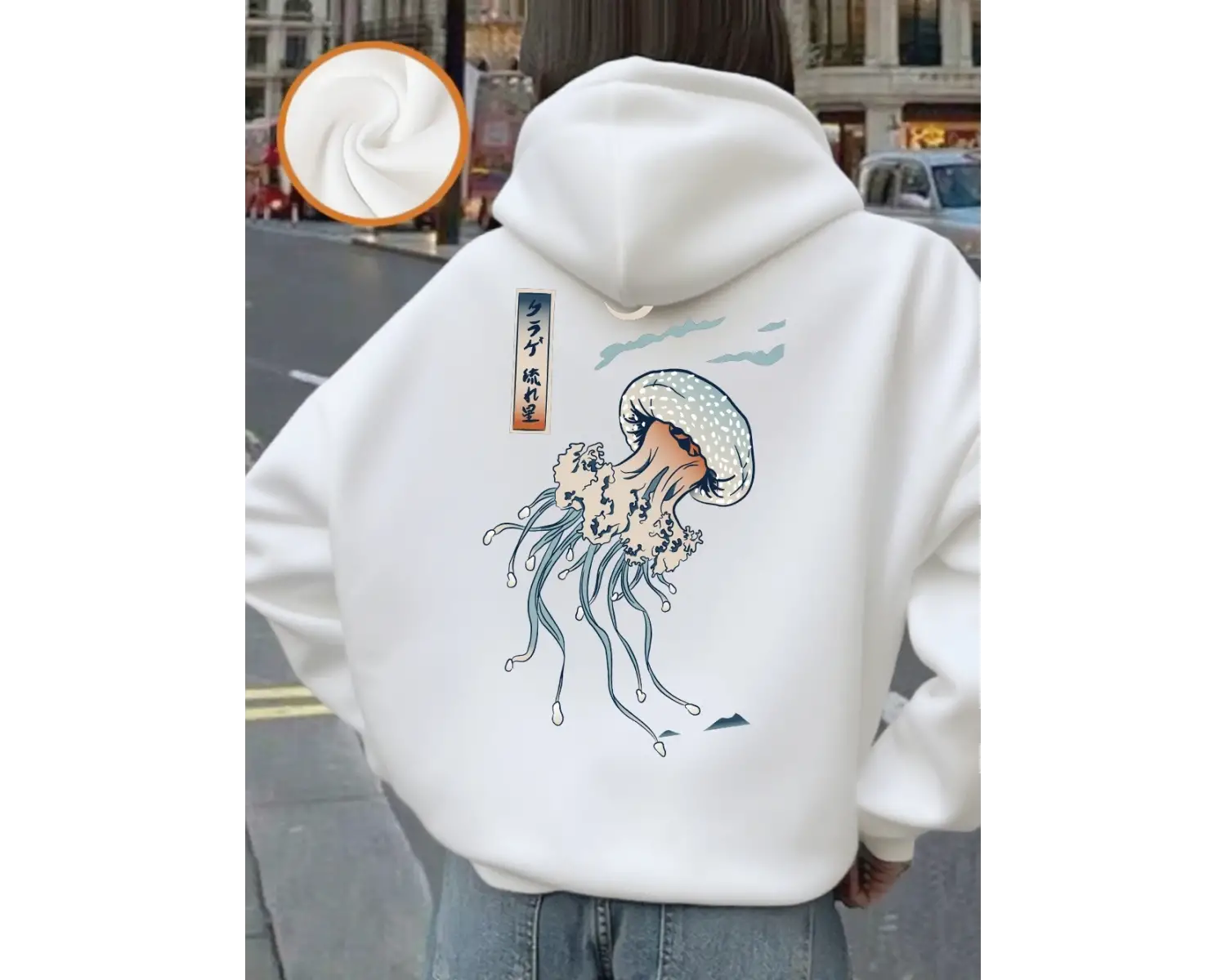 Japon Harajuku Denizanası Baskılar Hoodie Kadın Temelleri Sportif Kazak Sokak Cep Kazak Kış P