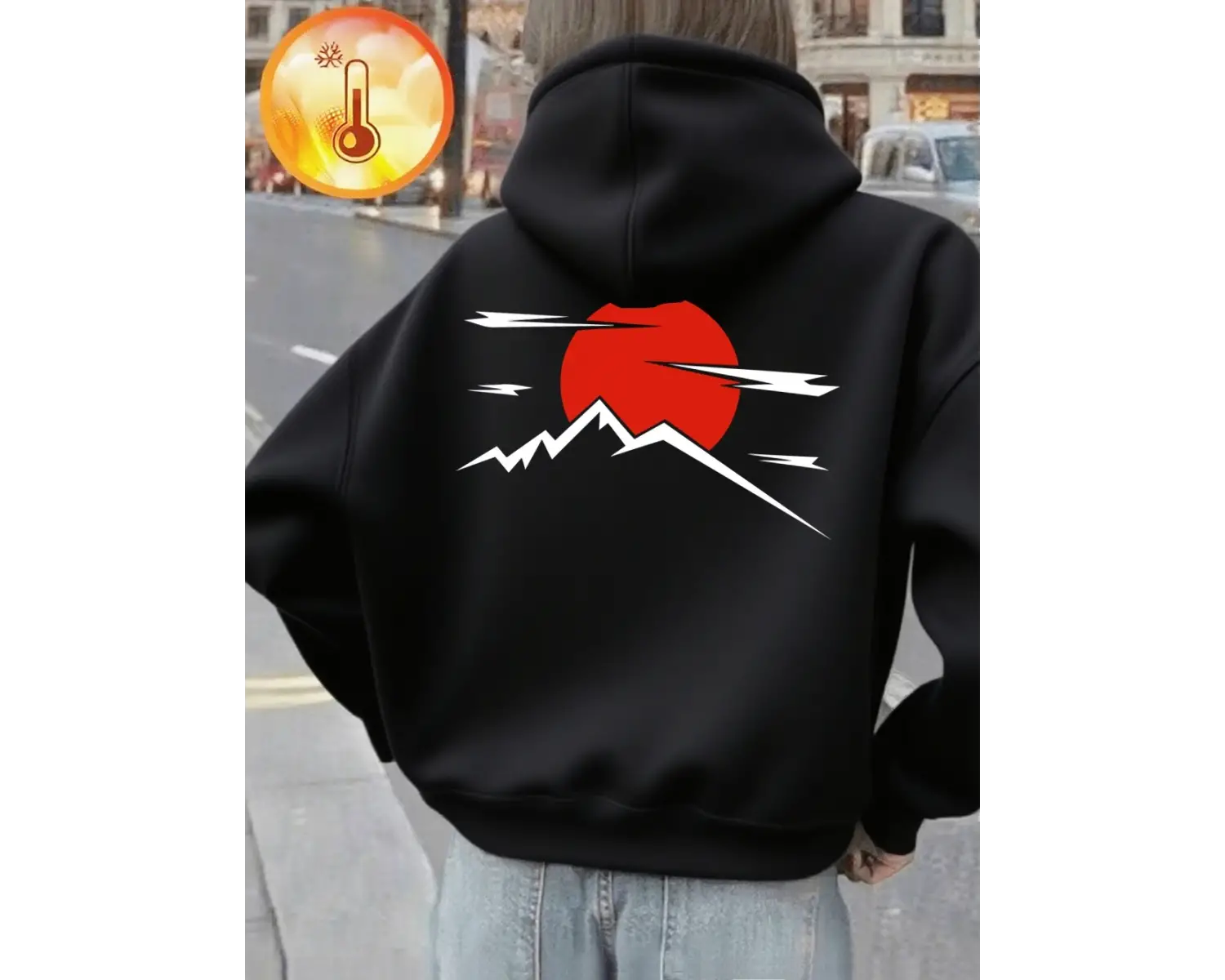 Japon Harajuku Güneş Baskı Hoodie Kadın Kış Polar Sıcak Kazaklar Temel Cep Tişörtü Rahat Gevş