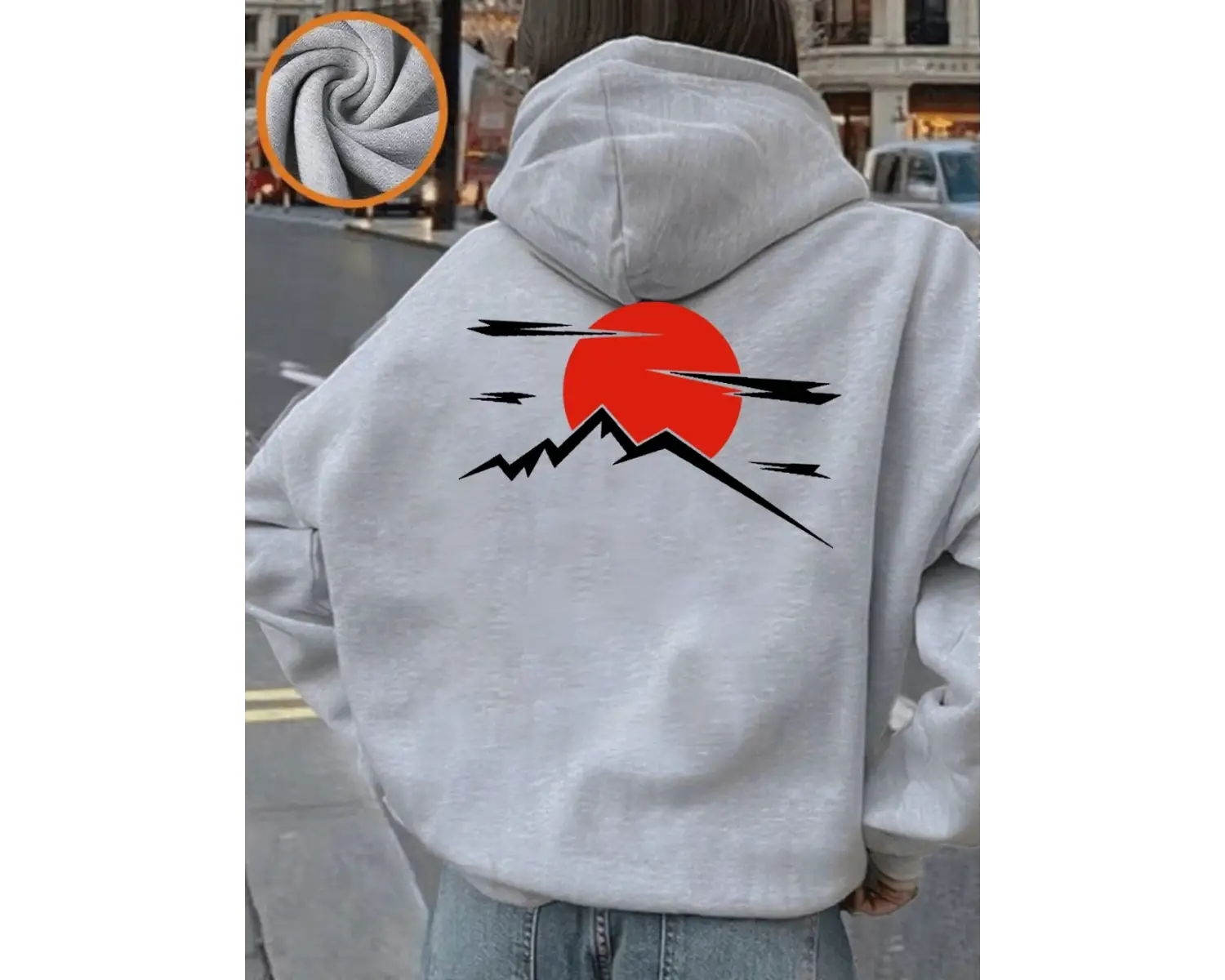 Japon Harajuku Güneş Baskı Hoodie Kadın Kış Polar Sıcak Kazaklar Temel Cep Tişörtü Rahat Gevş