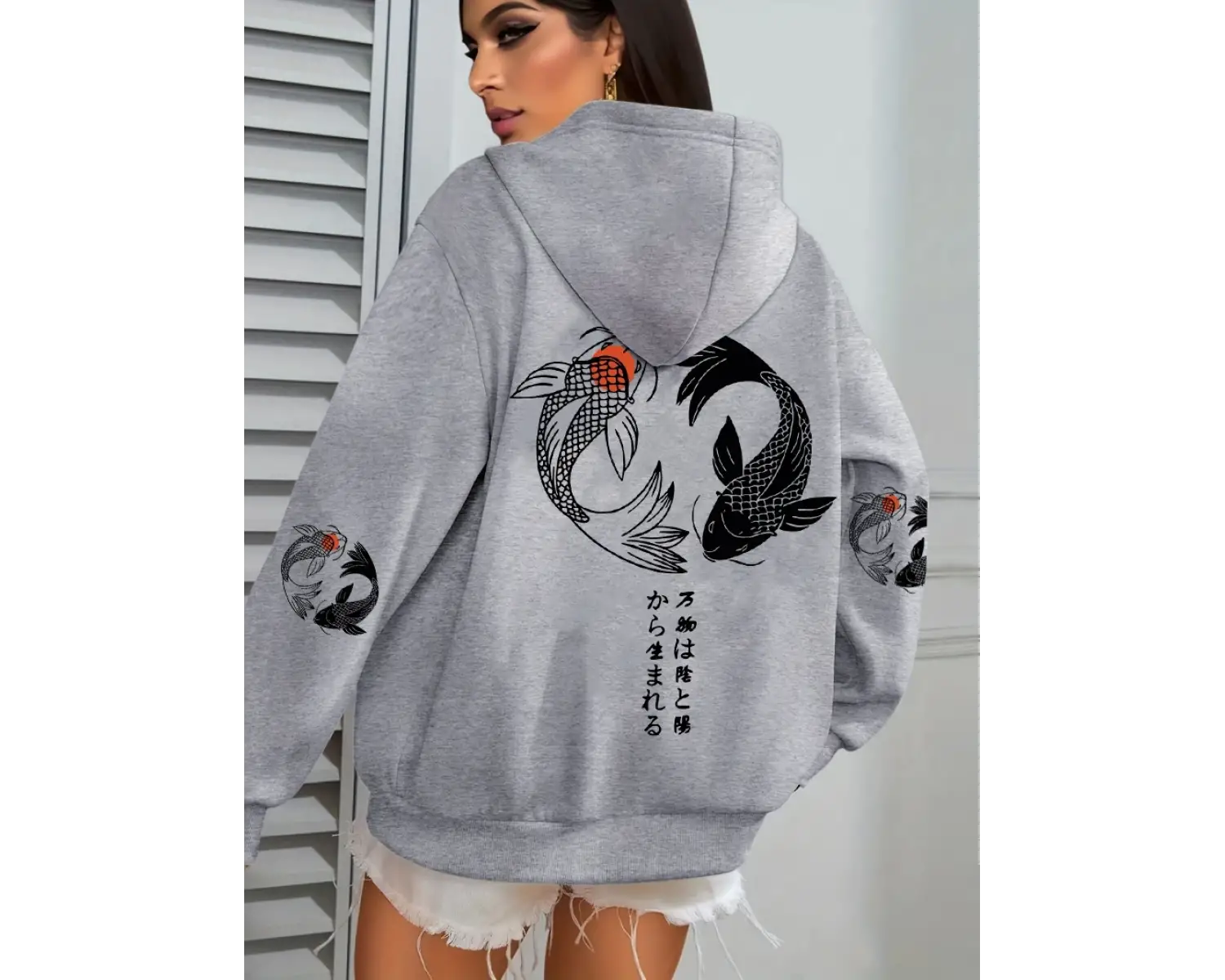 Japon Koi Harajuku Çizim Baskılar Kadın Hoodie Gevşek Y2K Hoody Renkli Sonbahar Hoodies Polar