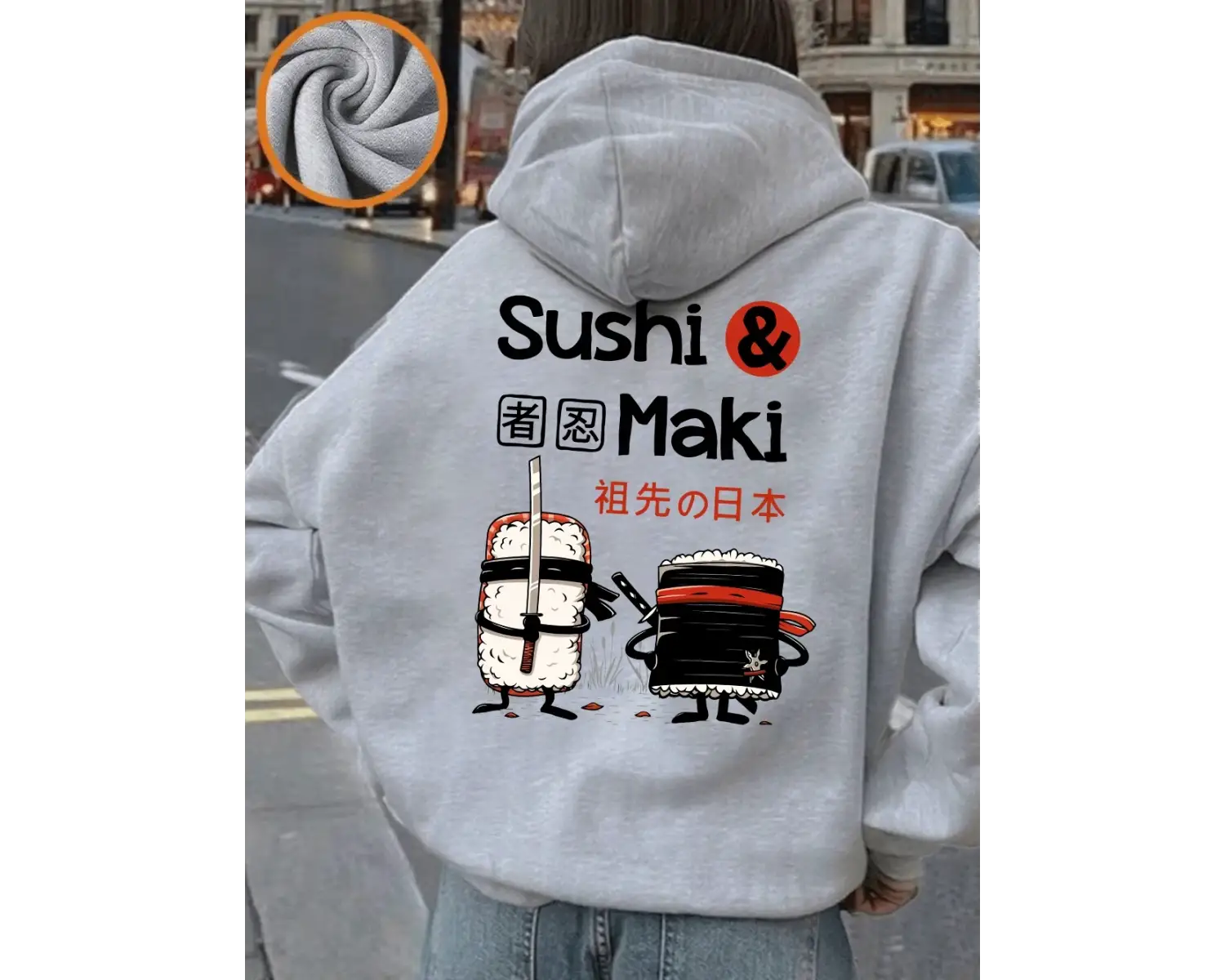 Japon suşi maki baskılar kapüşonlular kadın sonbahar kış polar sıcak kazak temelleri cep kaza