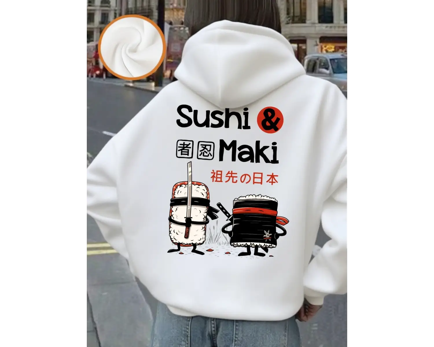 Japon suşi maki baskılar kapüşonlular kadın sonbahar kış polar sıcak kazak temelleri cep kaza