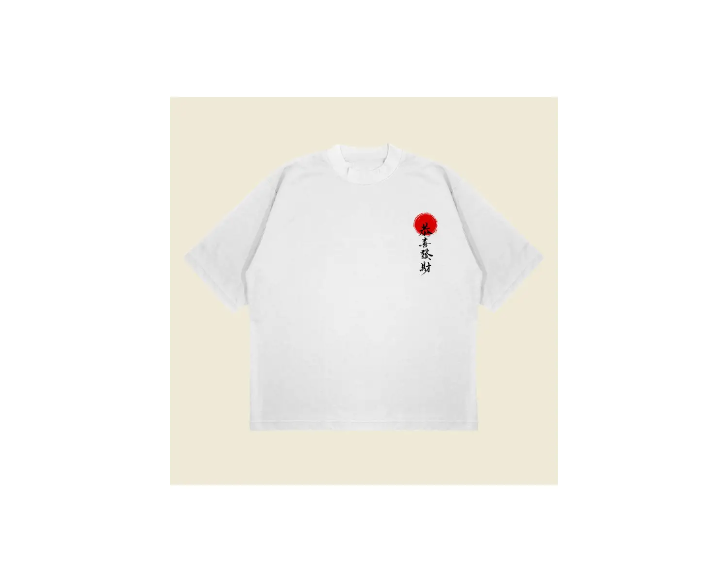 Japonca Baskılı Oversize Unisex Pamuklu Nefes Alan Kalın Kumaşlı