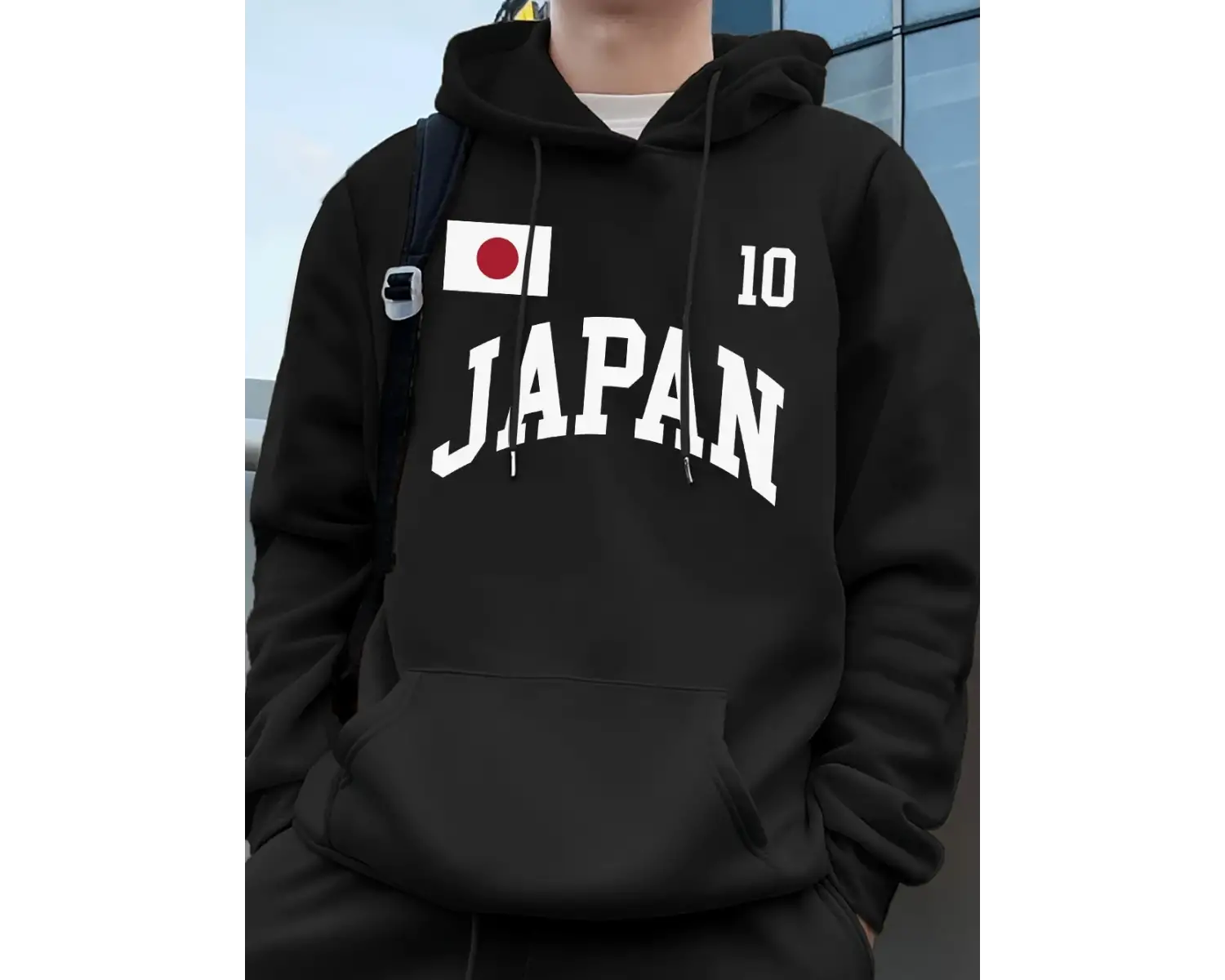 Japonya Bayrağı Mektup Baskı Kapüşonlular Erkekler Koşu Cep Tişörtü Sportif Gevşek Kazaklar K