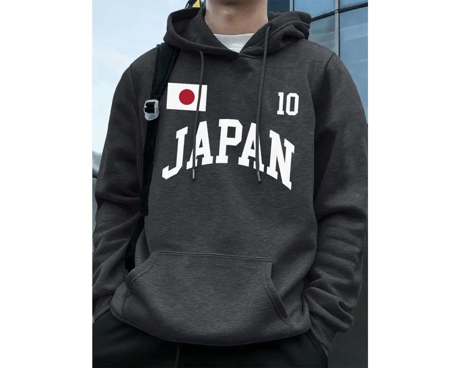 Japonya Bayrağı Mektup Baskı Kapüşonlular Erkekler Koşu Cep Tişörtü Sportif Gevşek Kazaklar K