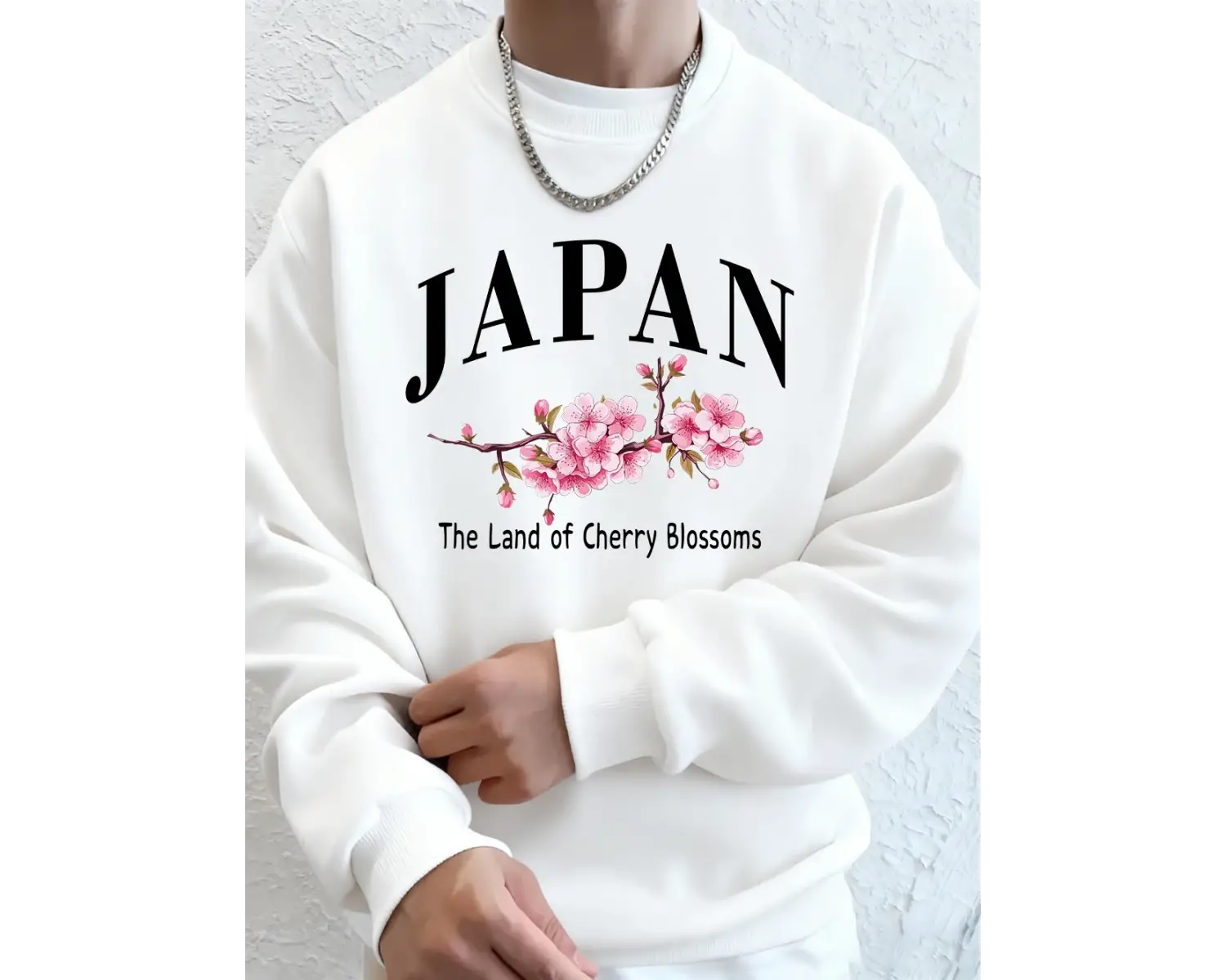 Japonya Kiraz Çiçekleri Ülkesi Baskılı Erkek Kapüşonlu Üstleri Sonbahar Bol Sweatshirt Temel