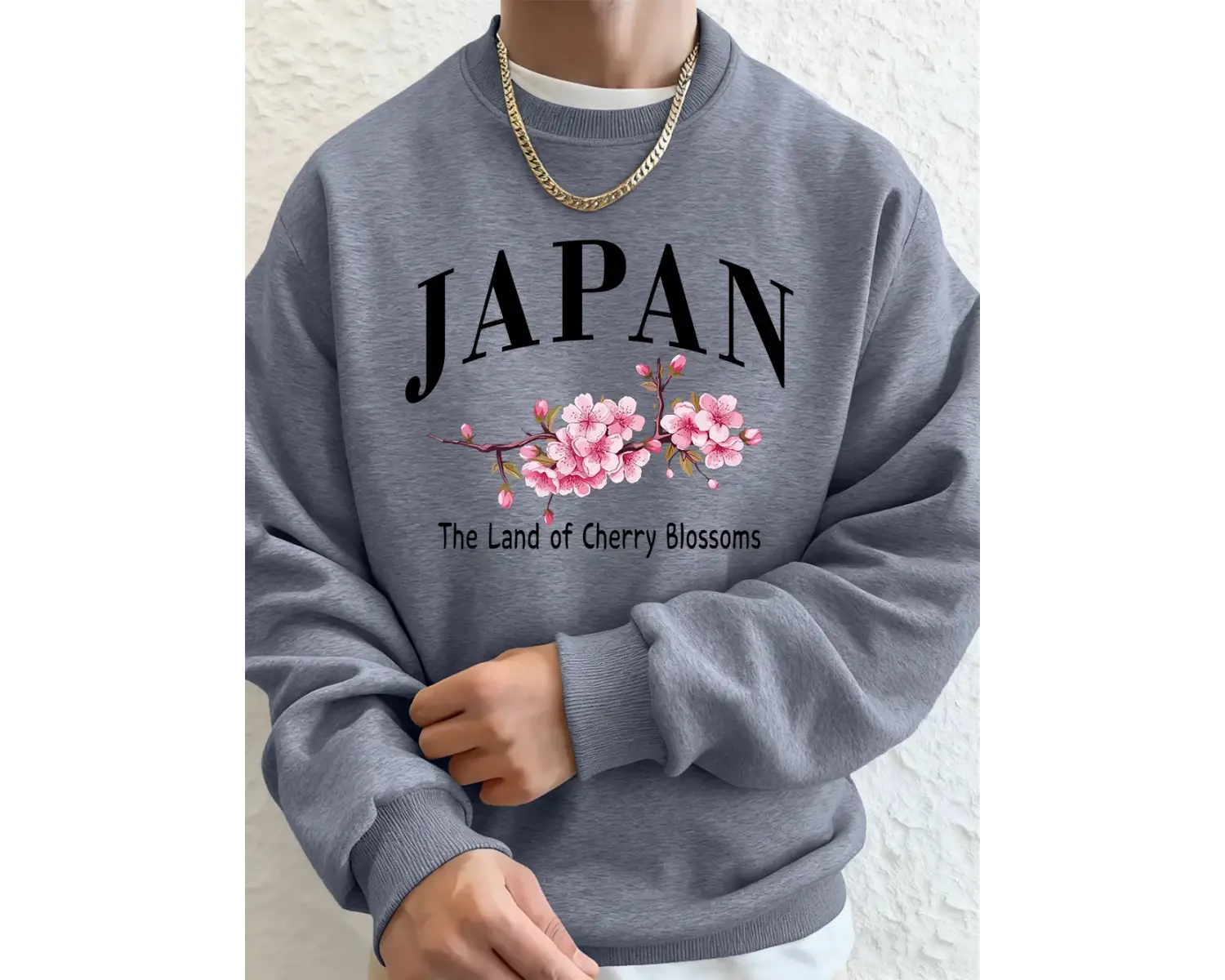 Japonya Kiraz Çiçekleri Ülkesi Baskılı Erkek Kapüşonlu Üstleri Sonbahar Bol Sweatshirt Temel