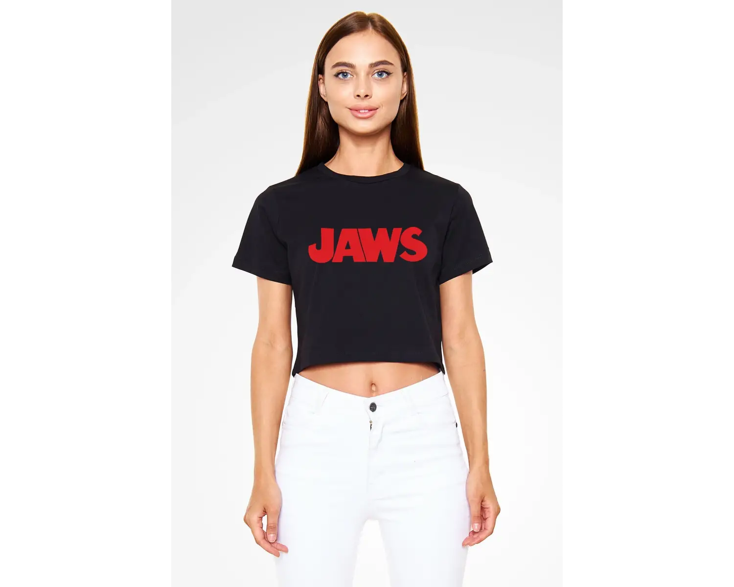 Jaws Siyah Crop Top Tişört