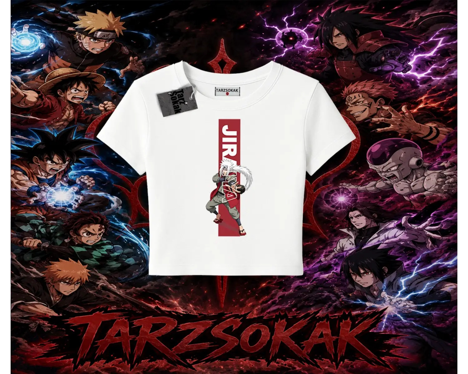 Jiraiya Naruto Anime Karakteri Kadın Baby Tee Beyaz