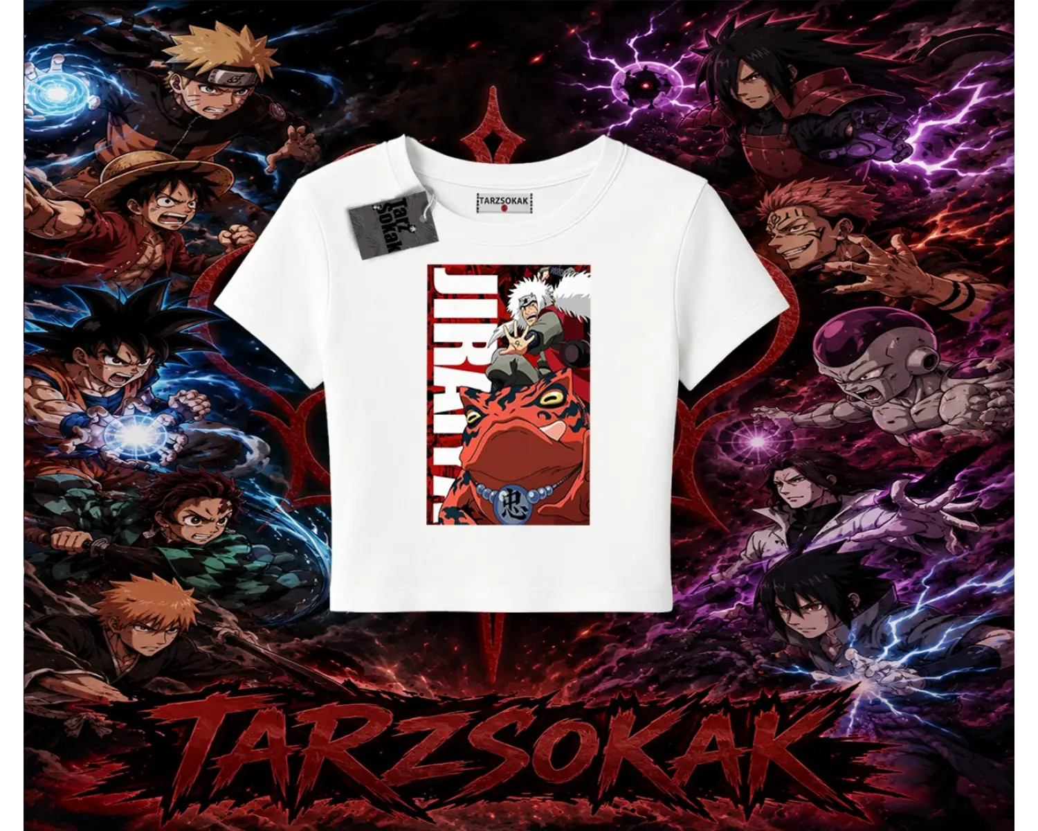 Jiraiya Naruto Anime Karakteri Kadın Baby Tee Beyaz