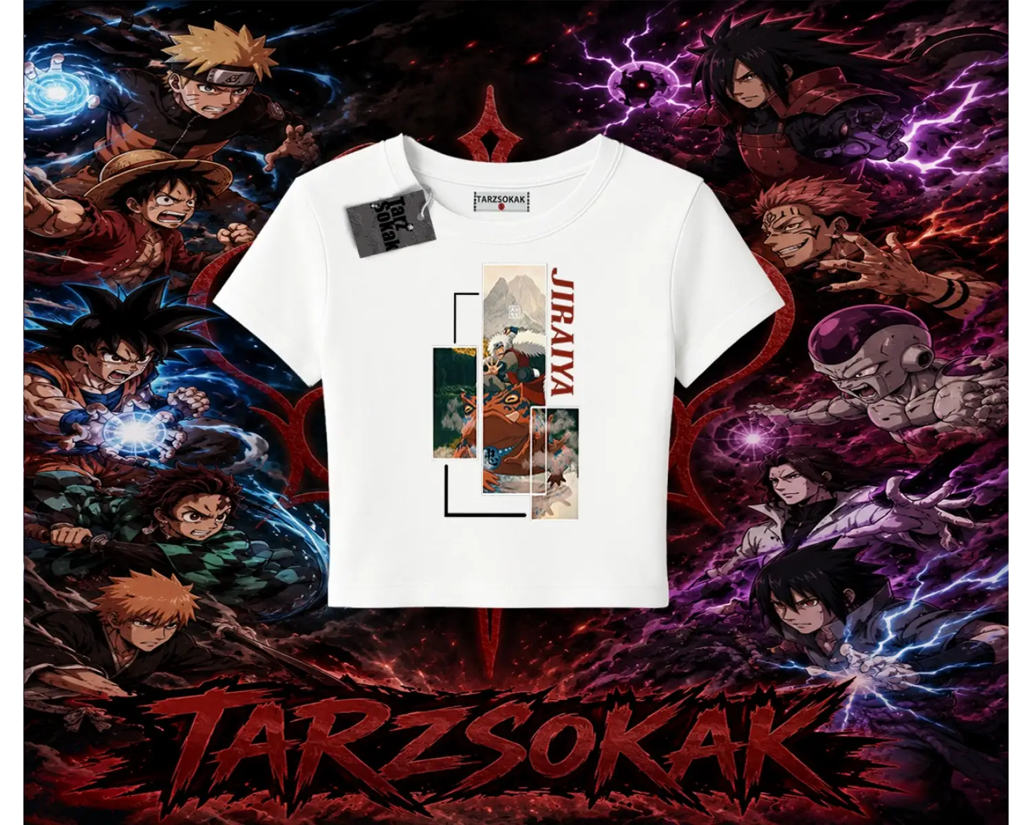Jiraiya Naruto Anime Karakteri Kadın Baby Tee Beyaz