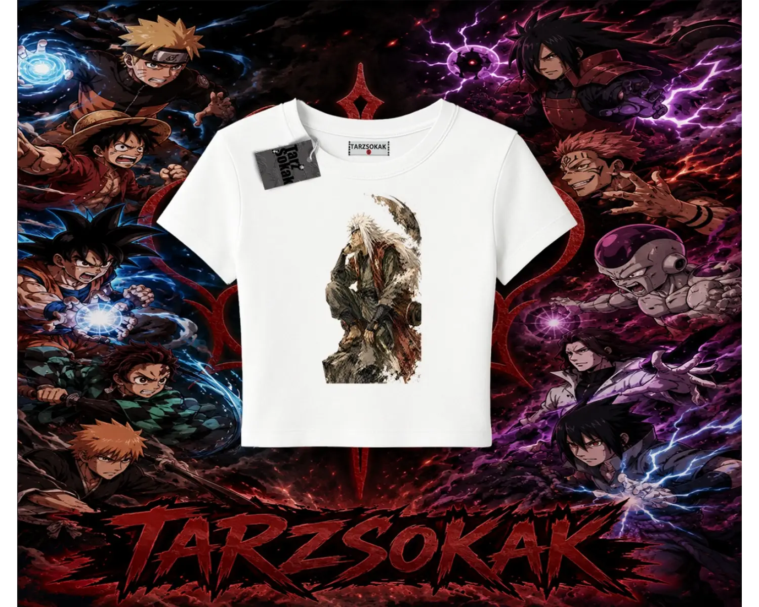 Jiraiya Naruto Anime Karakteri Kadın Baby Tee Beyaz