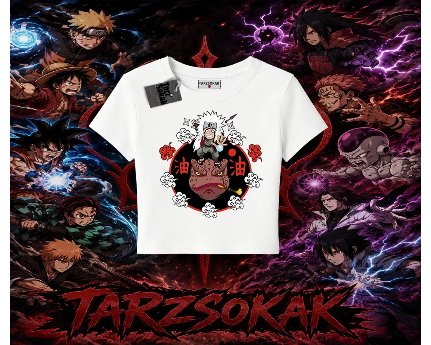 Jiraiya Naruto Anime Karakteri Kadın Baby Tee Beyaz