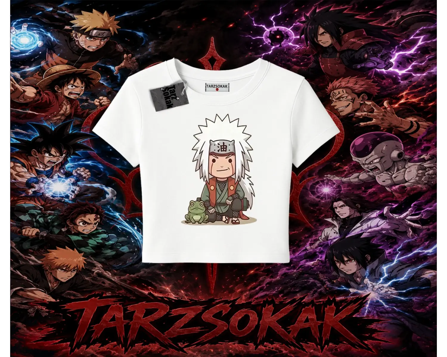 Jiraiya Naruto Anime Karakteri Kadın Baby Tee Beyaz